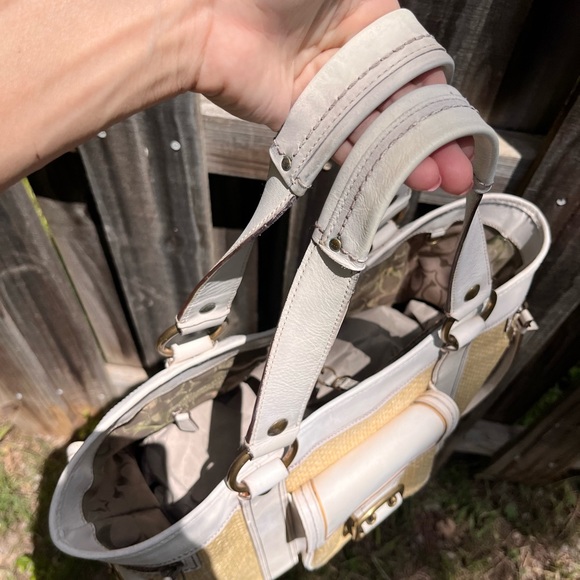 Coach Large Legacy Tote in White Leather & Natural Straw - Picture 5 of 10